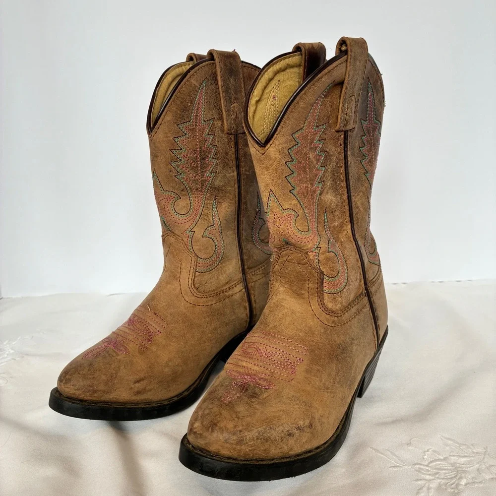 Smoky Mountain Boots Cowboy Kids 12 Leather Western Stitching Cowgirl Country